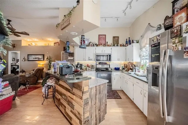 a kitchen with lots of counter top space