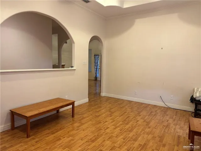 a view of a room with a bench