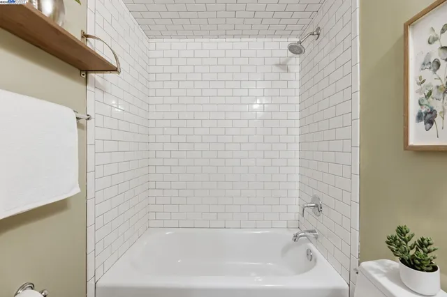a bathroom with a bathtub