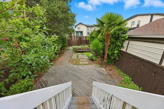 a view of a garden with pathway