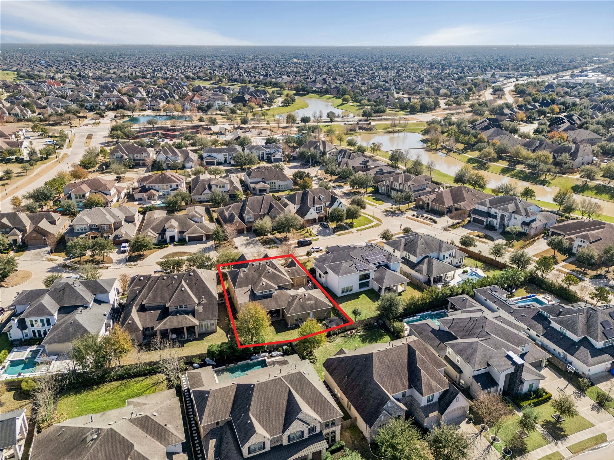 2914 Rutherford Pl Court Katy, TX 77494 - Photo 35 of 36 Elevated aerial perspective highlighting the surrounding community, nearby lakes, trails, and neighborhood amenities.