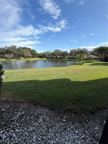 a view of a lake with a city