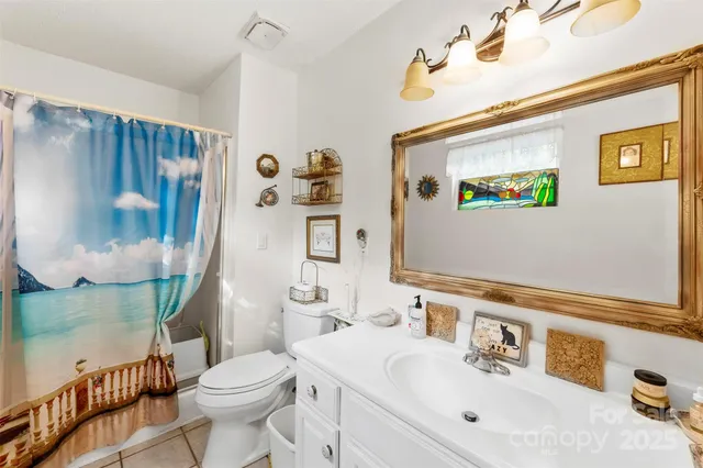 a bathroom with a sink mirror vanity and toilet