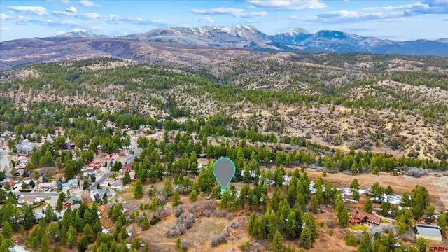 a view of a lush green field with mountains in the background