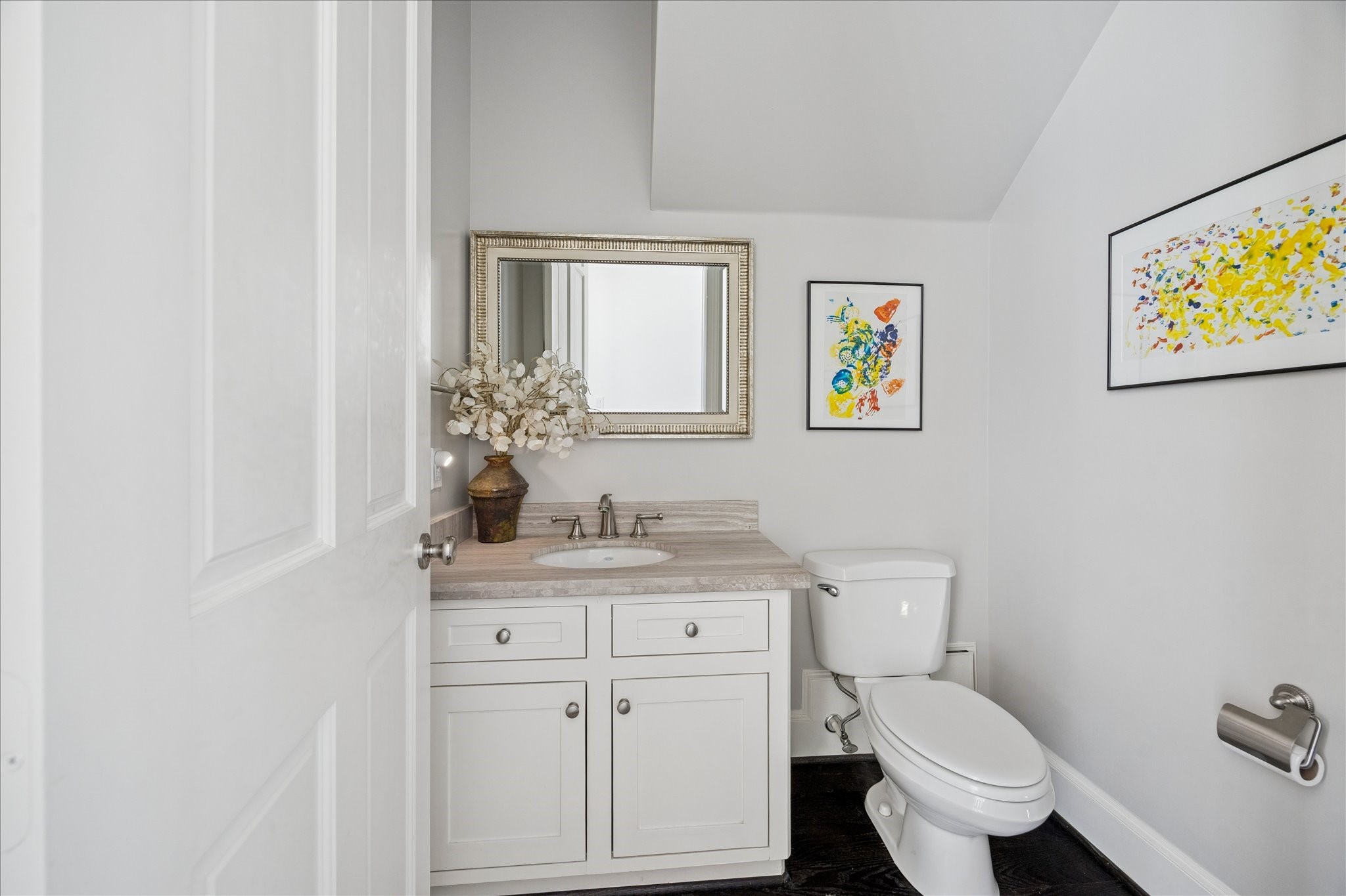 2 Blalock Pines Court Hedwig Village, TX 77024 - Photo 34 of 44 a bathroom with a granite countertop toilet sink and mirror
