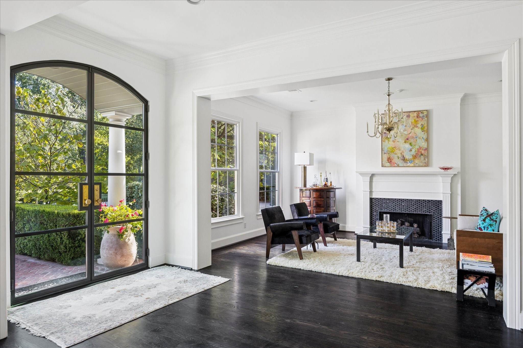 2 Blalock Pines Court Hedwig Village, TX 77024 - Photo 5 of 44 a living room with furniture a fireplace and a floor to ceiling window
