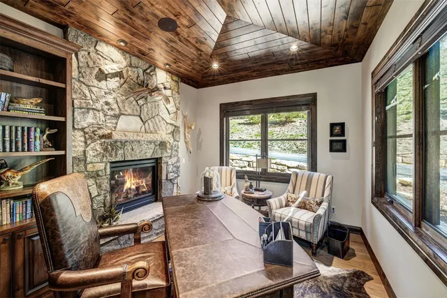 a living room with furniture window and a fireplace