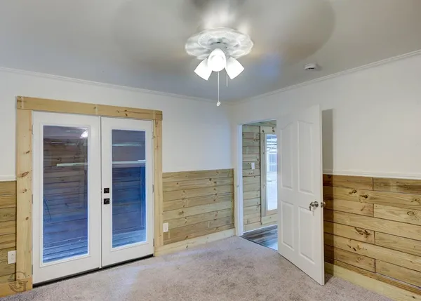 workspace with wooden floor and closet