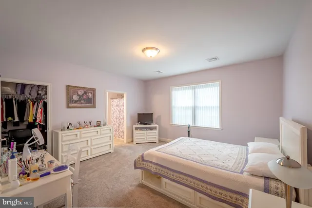 a bedroom with a bed and furniture