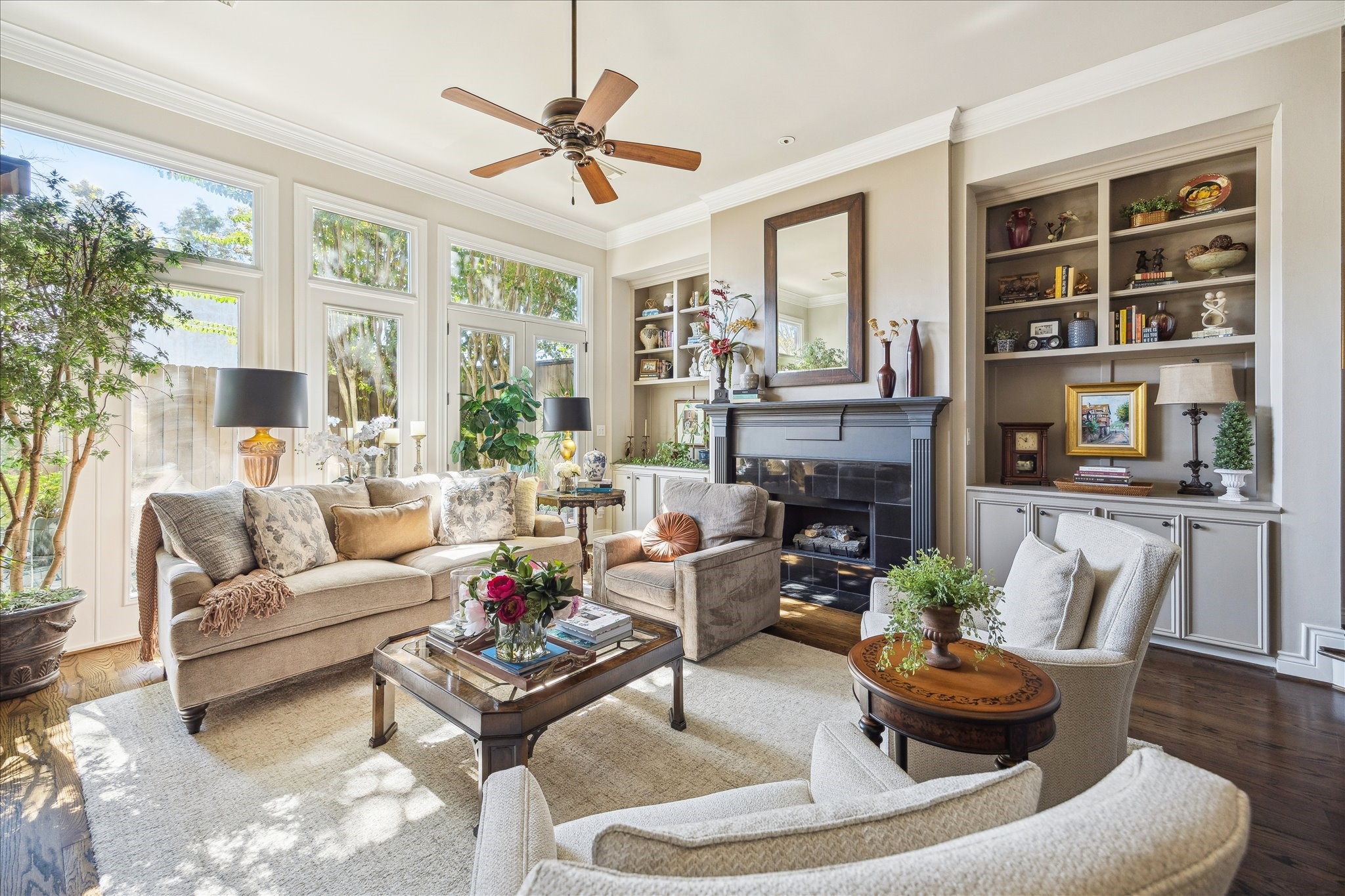 2435 North Boulevard Houston, TX 77098 - Photo 6 of 25 a living room with furniture fireplace and a large window