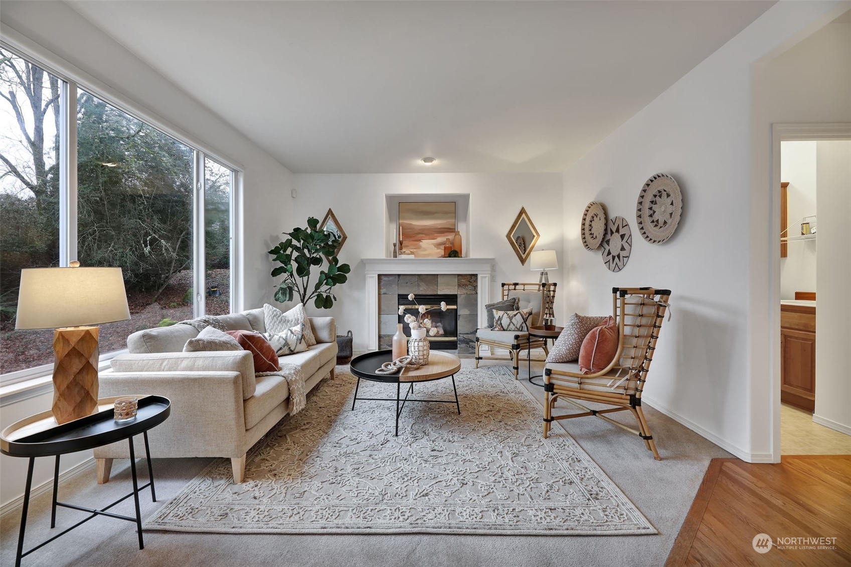 3714 Lincoln Court Northeast Renton, WA 98056 - Photo 12 of 33 a living room with furniture and a fireplace
