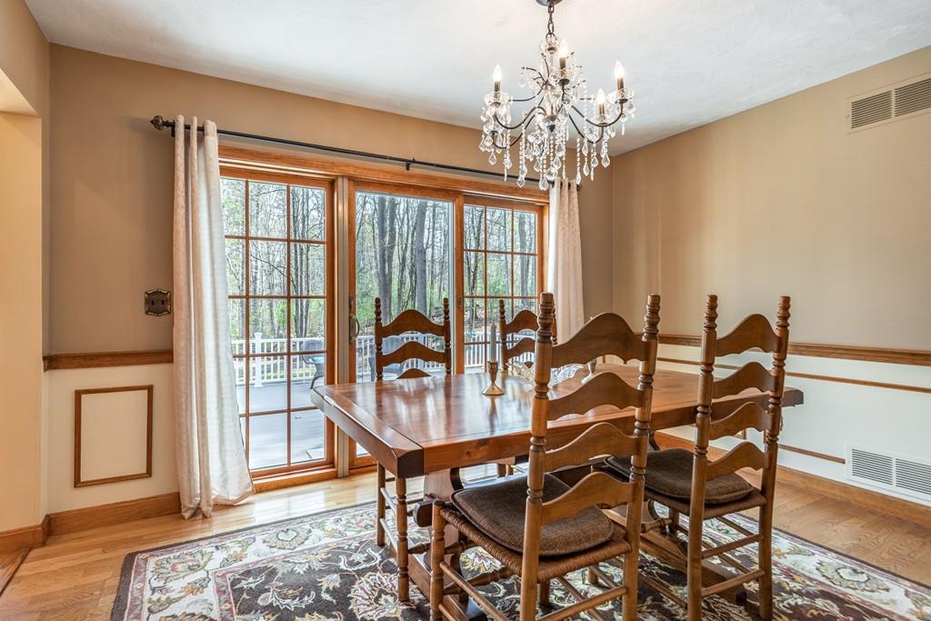 77 Richardson Road Boxborough, MA 01719 - Photo 12 of 32 a view of a dining room with furniture a chandelier and wooden floor