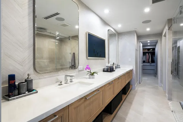 a bathroom with a sink double vanity