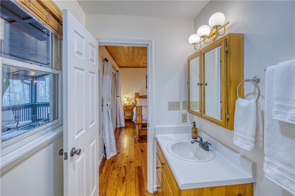 357 Mystic Lane Blue Ridge, GA 30513 - Photo 17 of 58 a bathroom with a sink vanity and a mirror