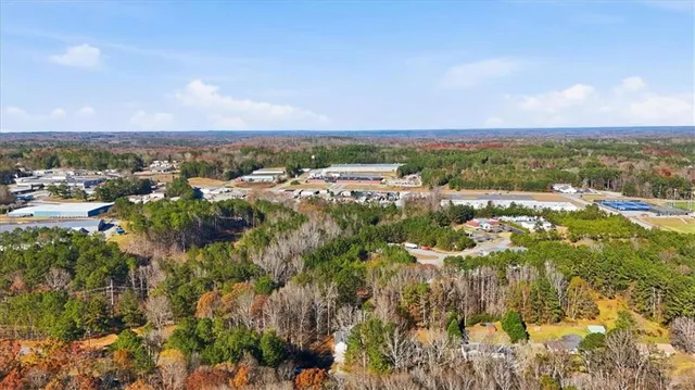 a view of a yard with plants and trees