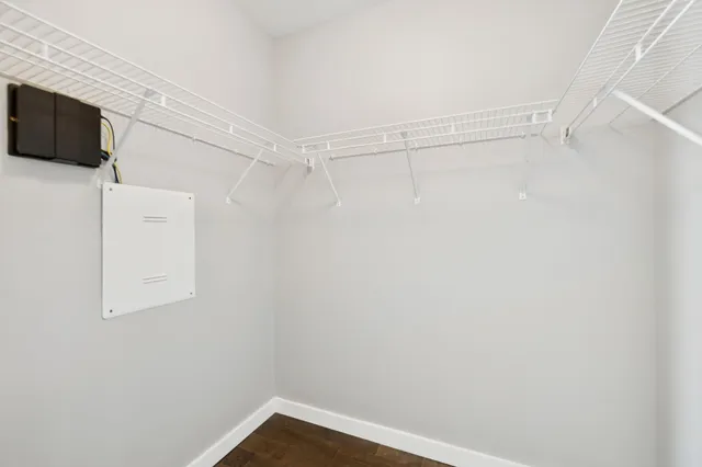 a view of a room with racks on the wall