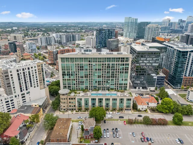 a view of a city with tall buildings