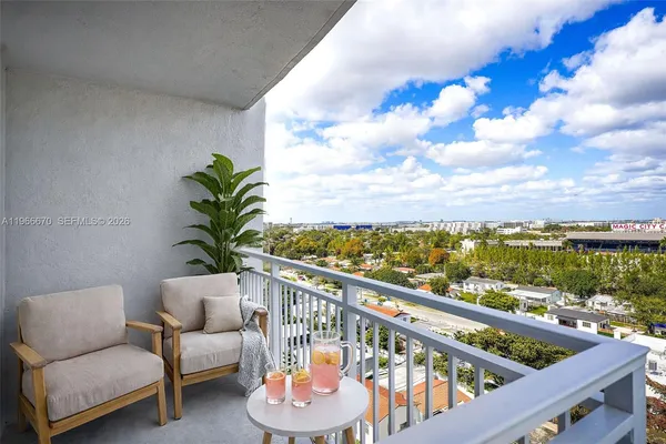 a view of a chairs in a balcony