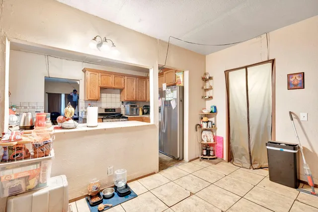 a living room with a large window