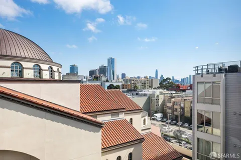 a city view with tall buildings