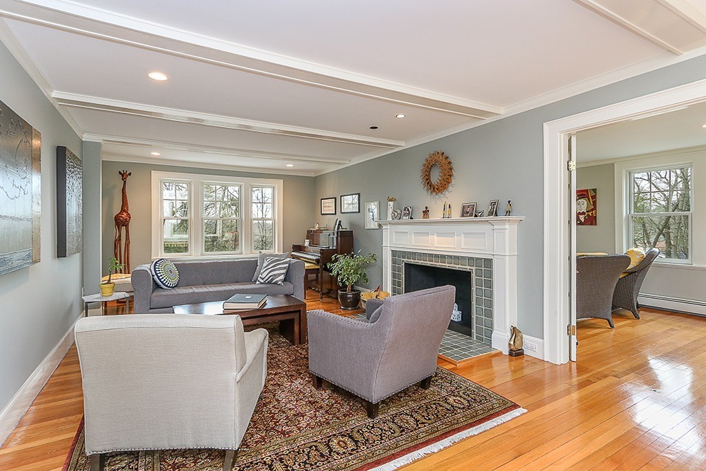 46 Greylock Road Newton, MA 02465 - Photo 5 of 25 a living room with furniture and a fireplace