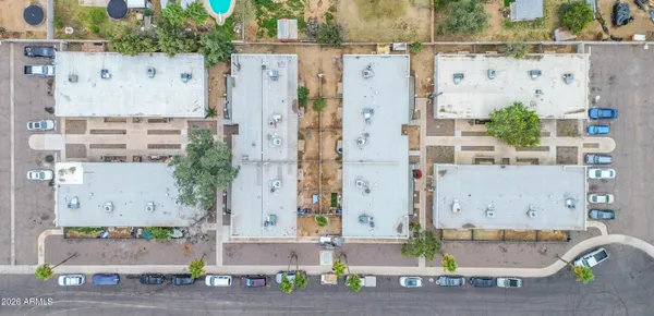 aerial view of a house with outdoor space