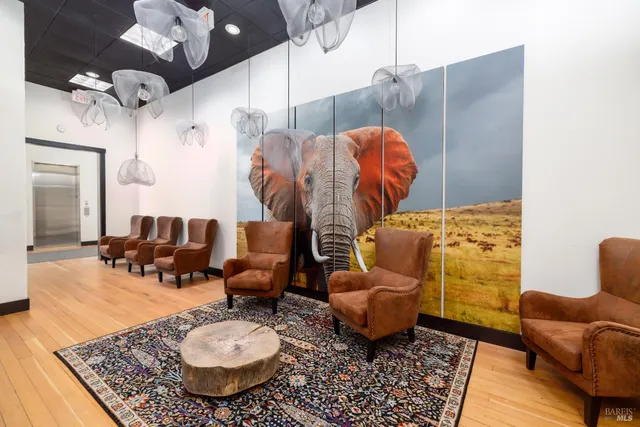 a living room with furniture and a rug