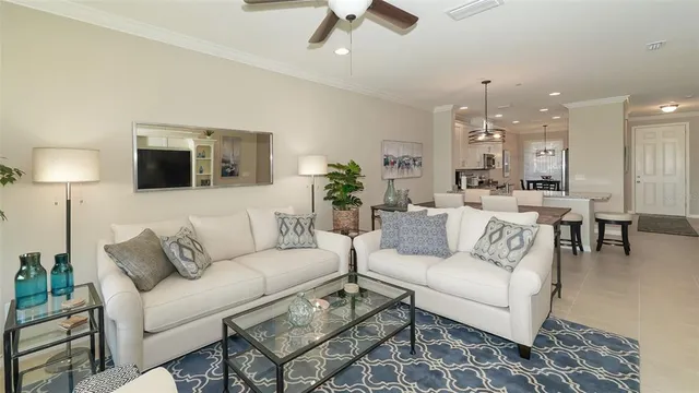 a workspace with furniture and a potted plant