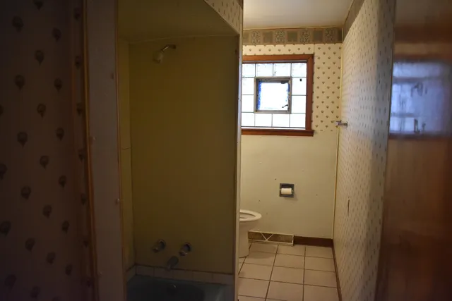 a bathroom with a window
