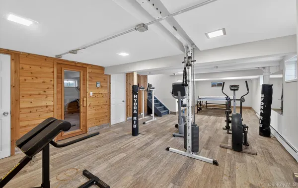 a view of a room with gym equipment