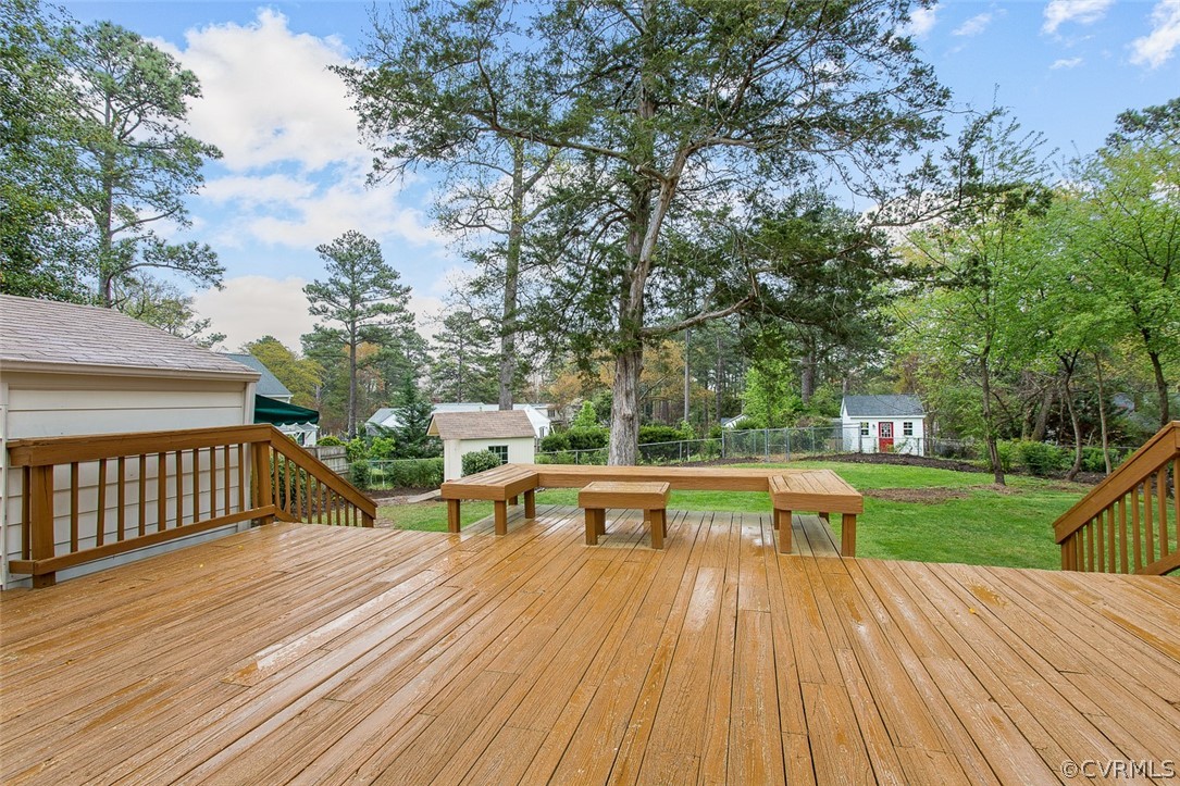 1 David Drive Henrico, VA 23229 - Photo 30 of 35 a view of a roof deck with table and chairs wooden floor and fence