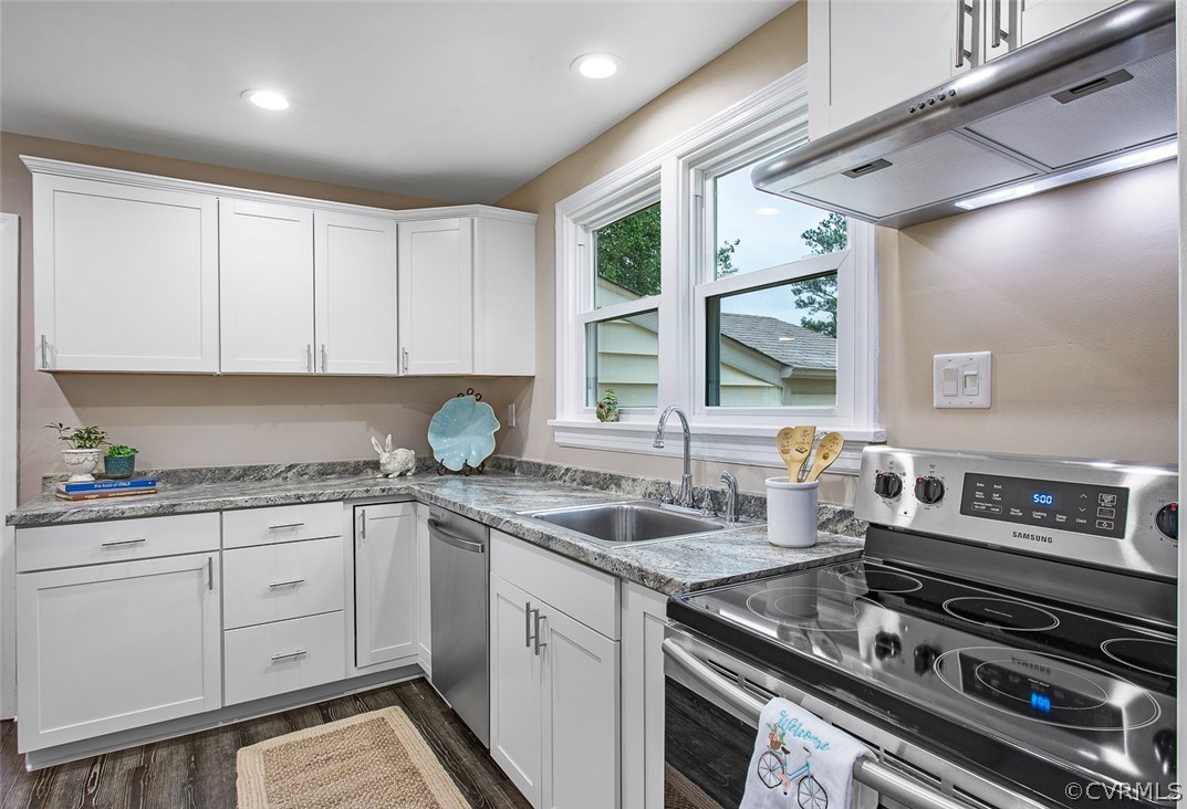 1 David Drive Henrico, VA 23229 - Photo 3 of 35 a kitchen with stainless steel appliances granite countertop a sink stove and cabinets