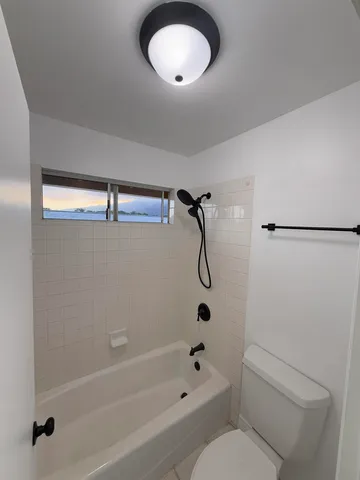 a bathroom with a shower a toilet and a window