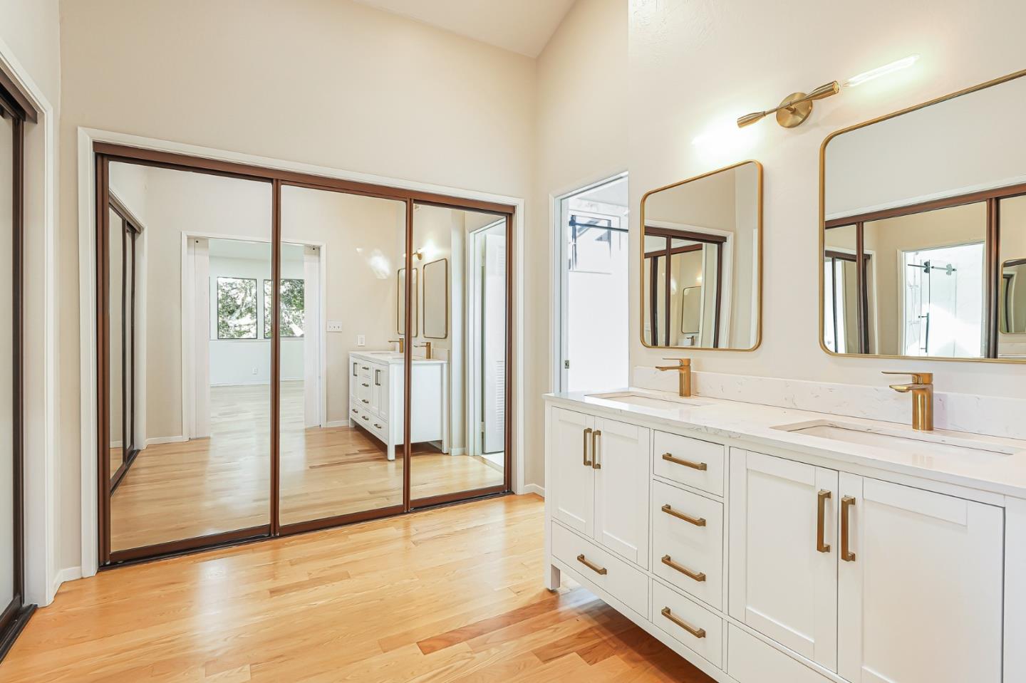 2499 Alpine Road Menlo Park, CA 94025 - Photo 25 of 53 a spacious bathroom with a shower sink and mirror