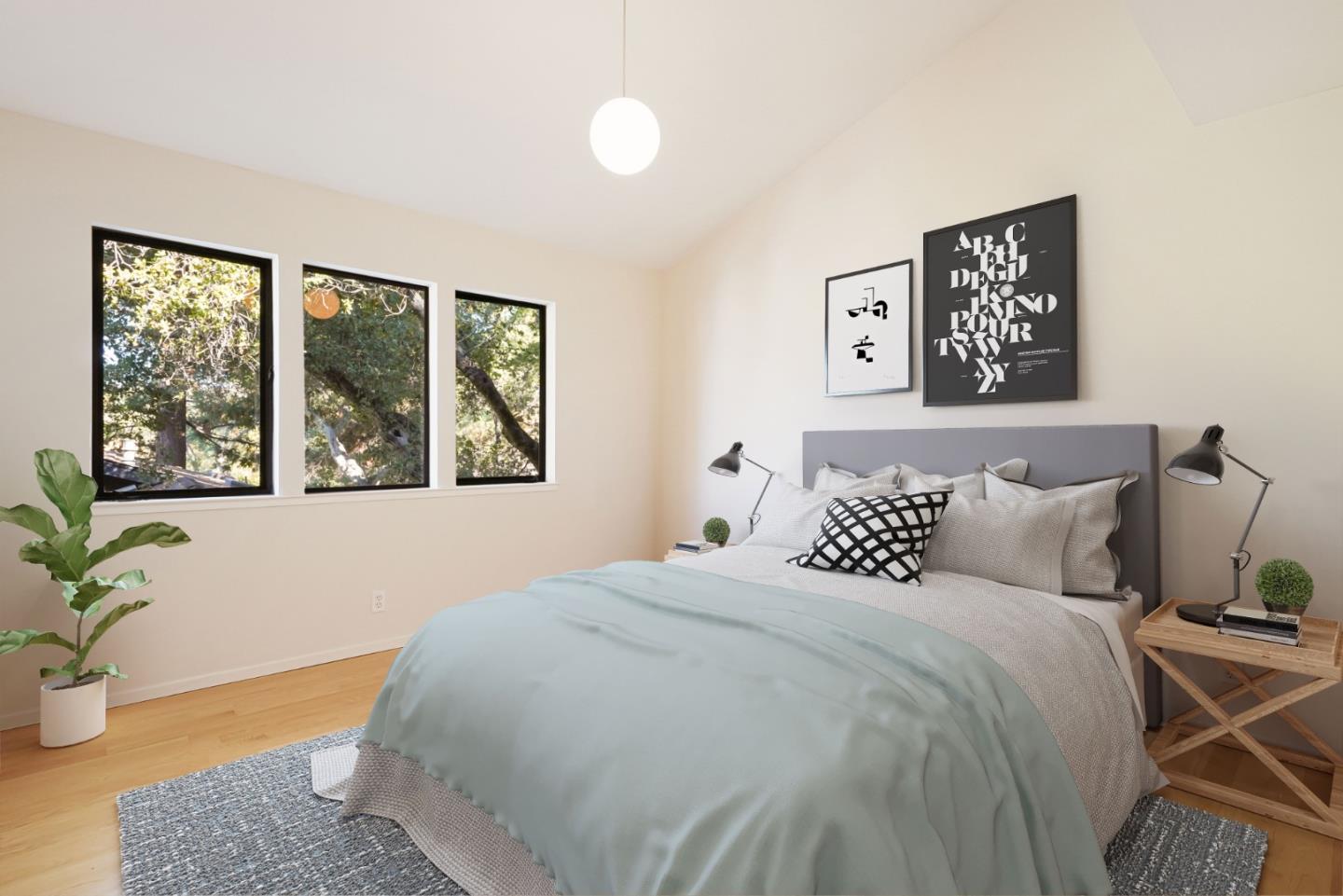 2499 Alpine Road Menlo Park, CA 94025 - Photo 34 of 53 a bedroom with a large bed and a potted plant