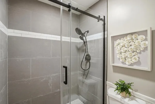 a bathroom that has a shower