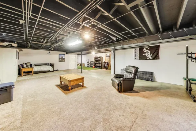 a view of a garage with furniture