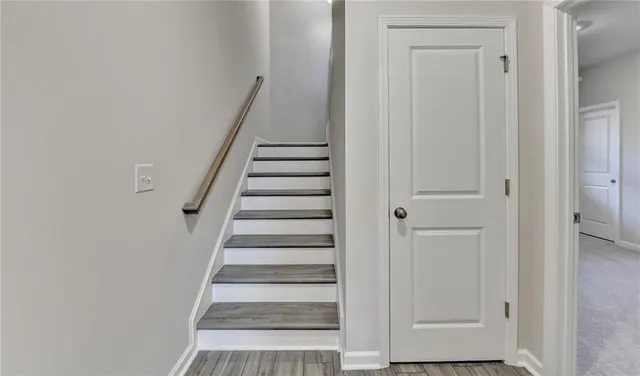a view of entryway with wooden floor