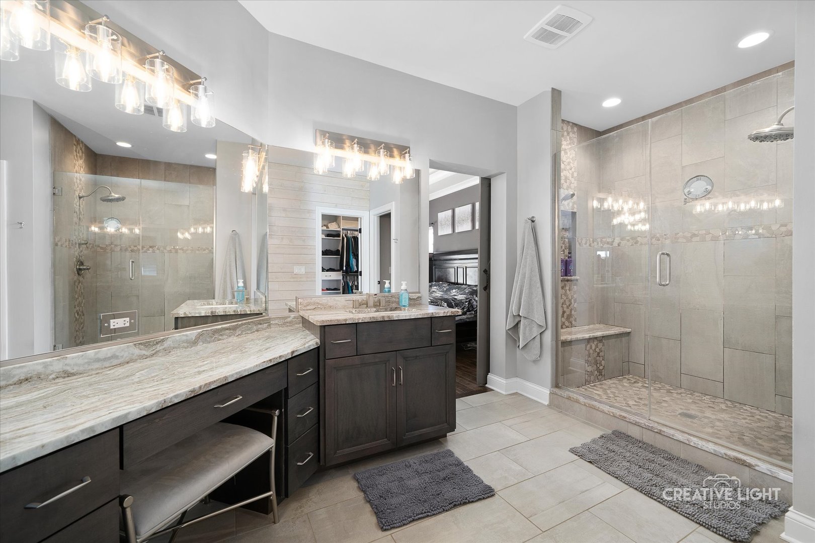 673 Greenfield Road Sugar Grove, IL 60554 - Photo 18 of 31 a bathroom with a granite countertop sink mirror and shower