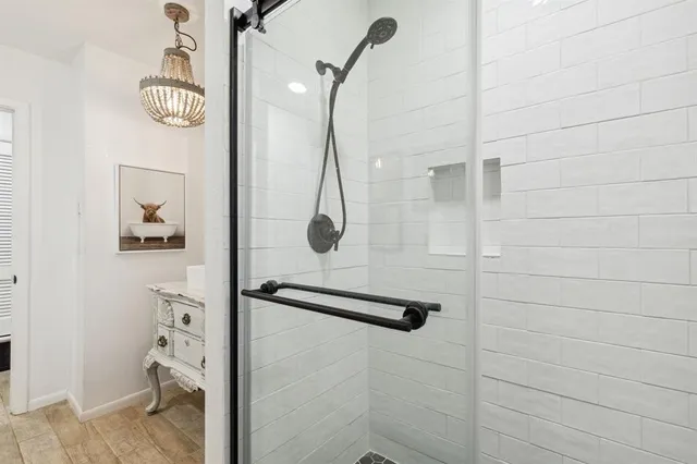 a bathroom with a shower