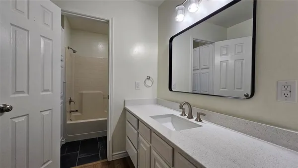 a bathroom with a bathtub