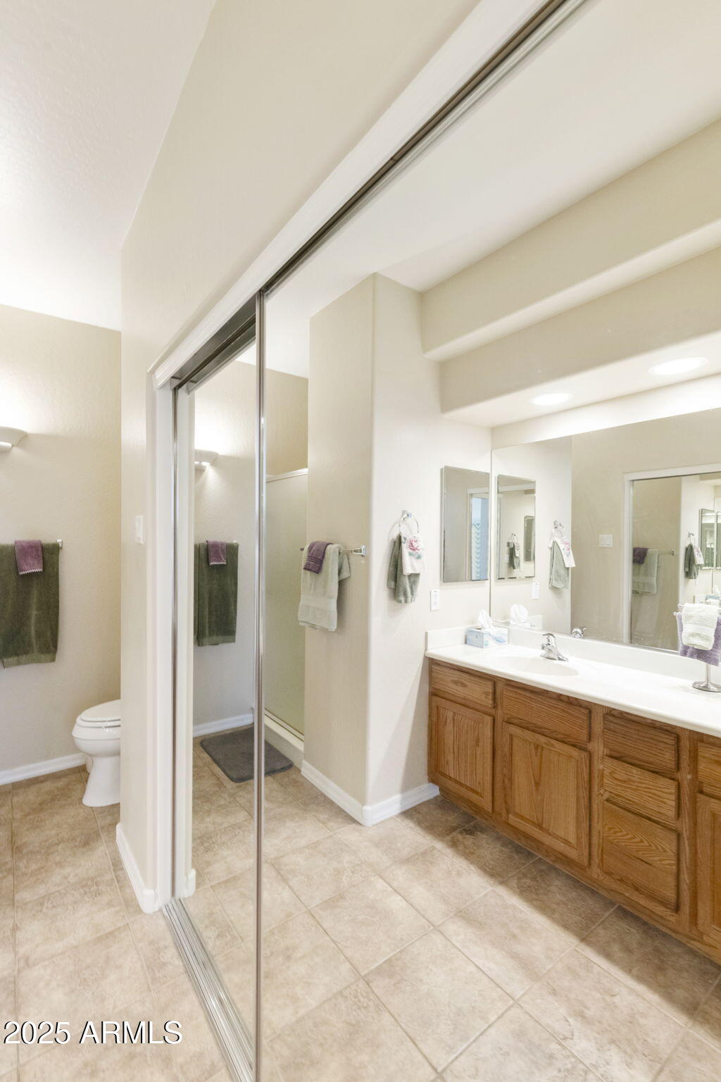 4202 East Broadway Road, Unit 223 Mesa, AZ 85206 - Photo 22 of 56 a spacious bathroom with a shower sink and mirror
