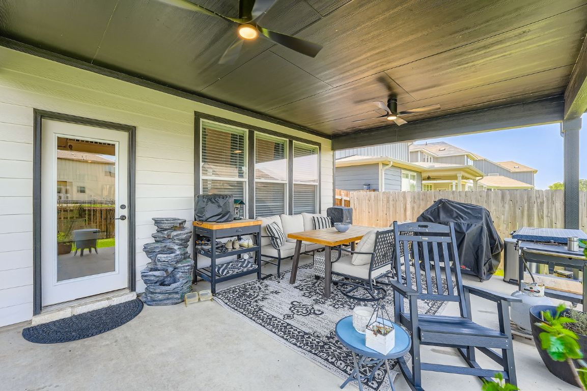 321 Georgia Lace Trail Georgetown, TX 78626 - Photo 23 of 28 View of patio featuring ceiling fan and grilling area