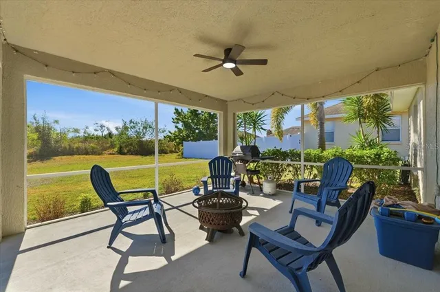 a building outdoor space with patio furniture