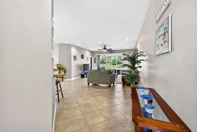 a view of a hallway with workspace