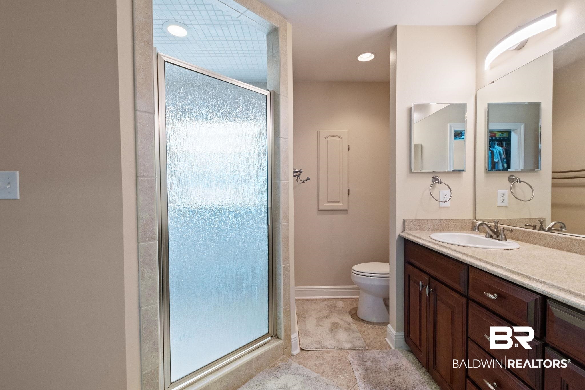 24250 Hack Road Bay Minette, AL 36507 - Photo 30 of 88 Bathroom featuring vanity, a stall shower, and light tile patterned flooring