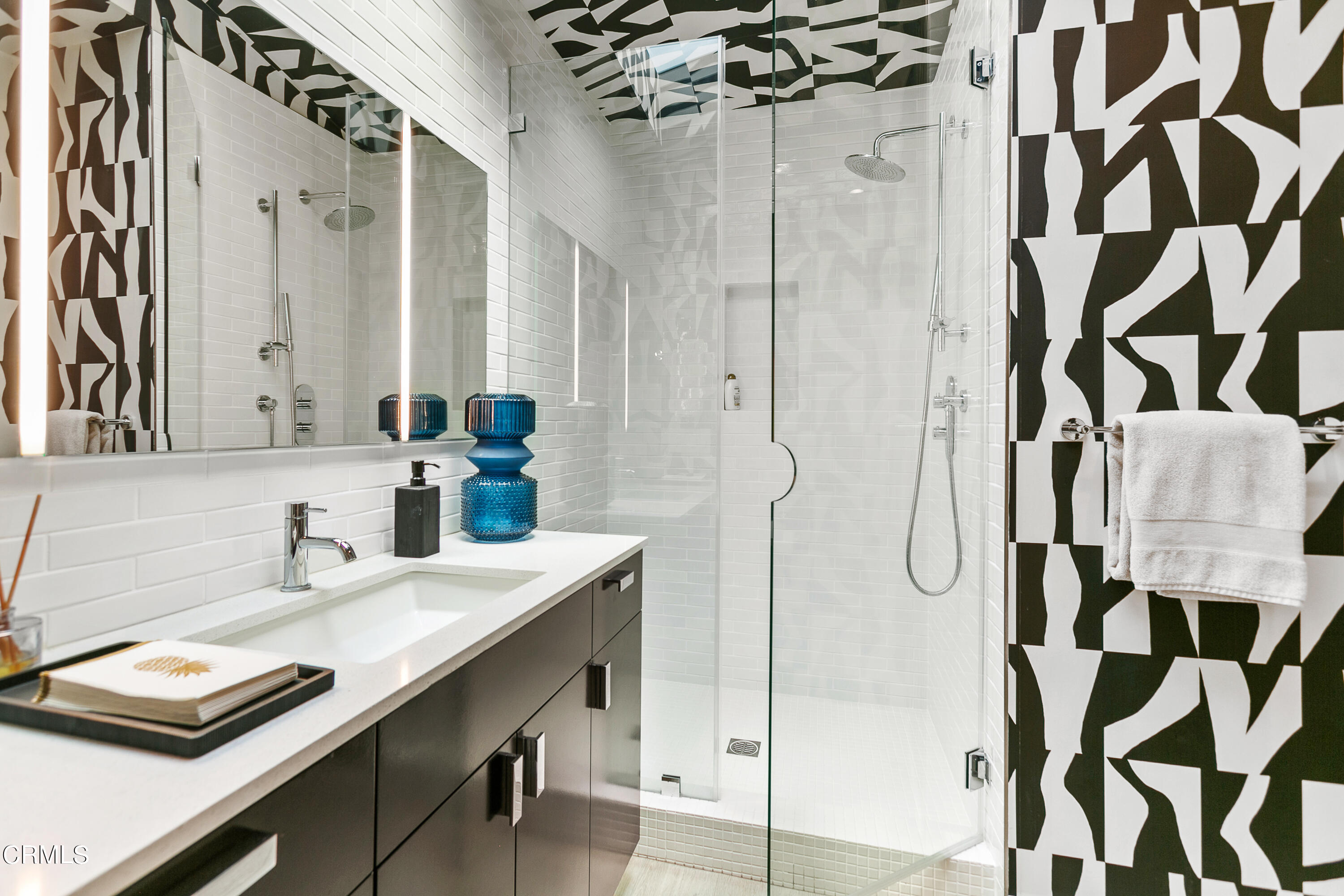 1240 Chateau Road Pasadena, CA 91105 - Photo 21 of 30 a bathroom with a sink vanity granite and shower