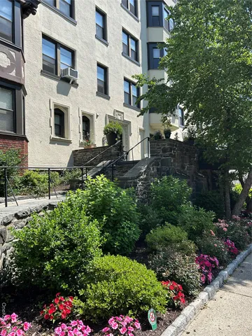 a view of a garden with flowers and flowers