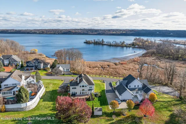 a view of a lake with a city