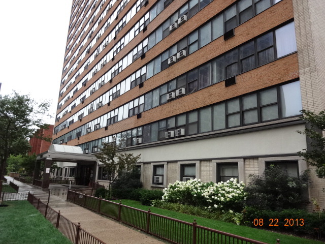 front view of a building with an outdoor space
